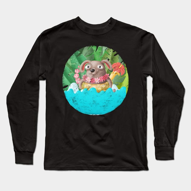 Cute puppy in ocean Long Sleeve T-Shirt by CaptainPixel